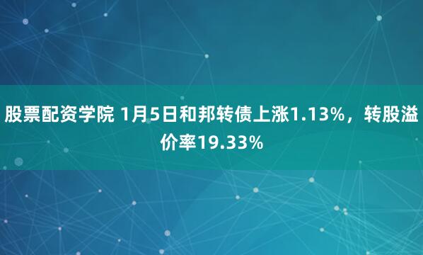 股票配资学院 1月5日和邦转债上涨1.13%，转股溢价率19.33%